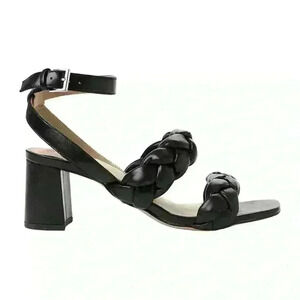 Crown & Ivy Black Blakely Puff Braided Block Heel with Buckle Closure Womens 8.5